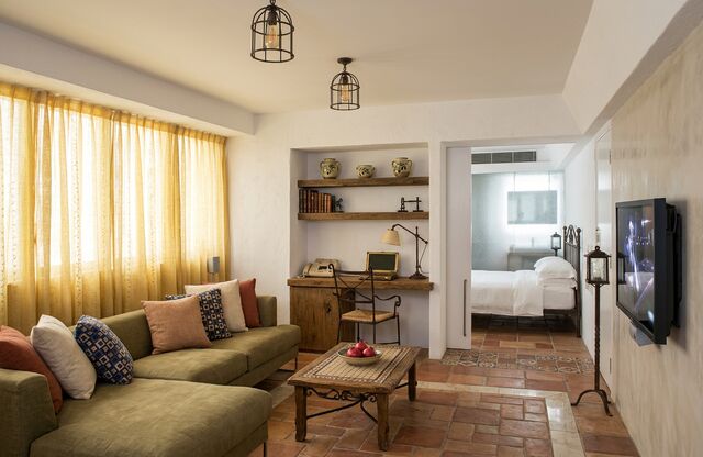 A living room redesigned by AI in the Mediterranean style